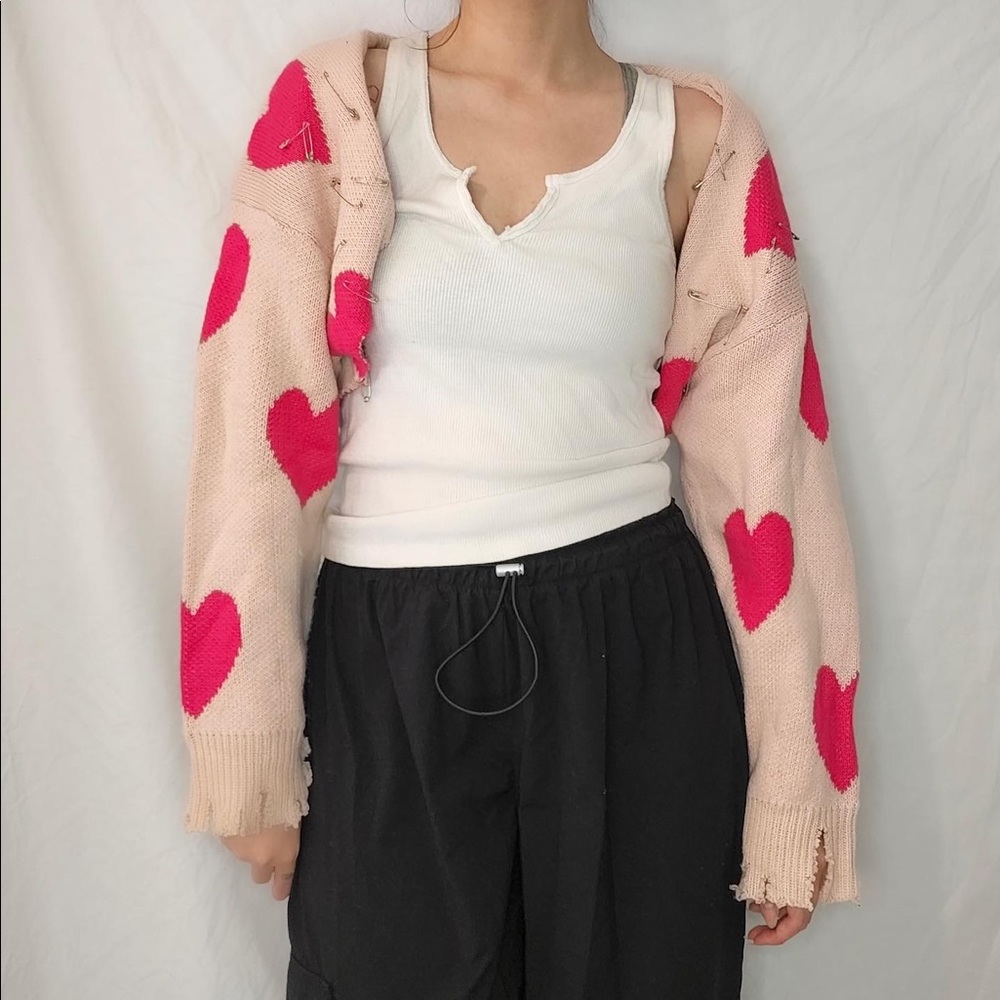 Pink knitted cropped shrug cardigan